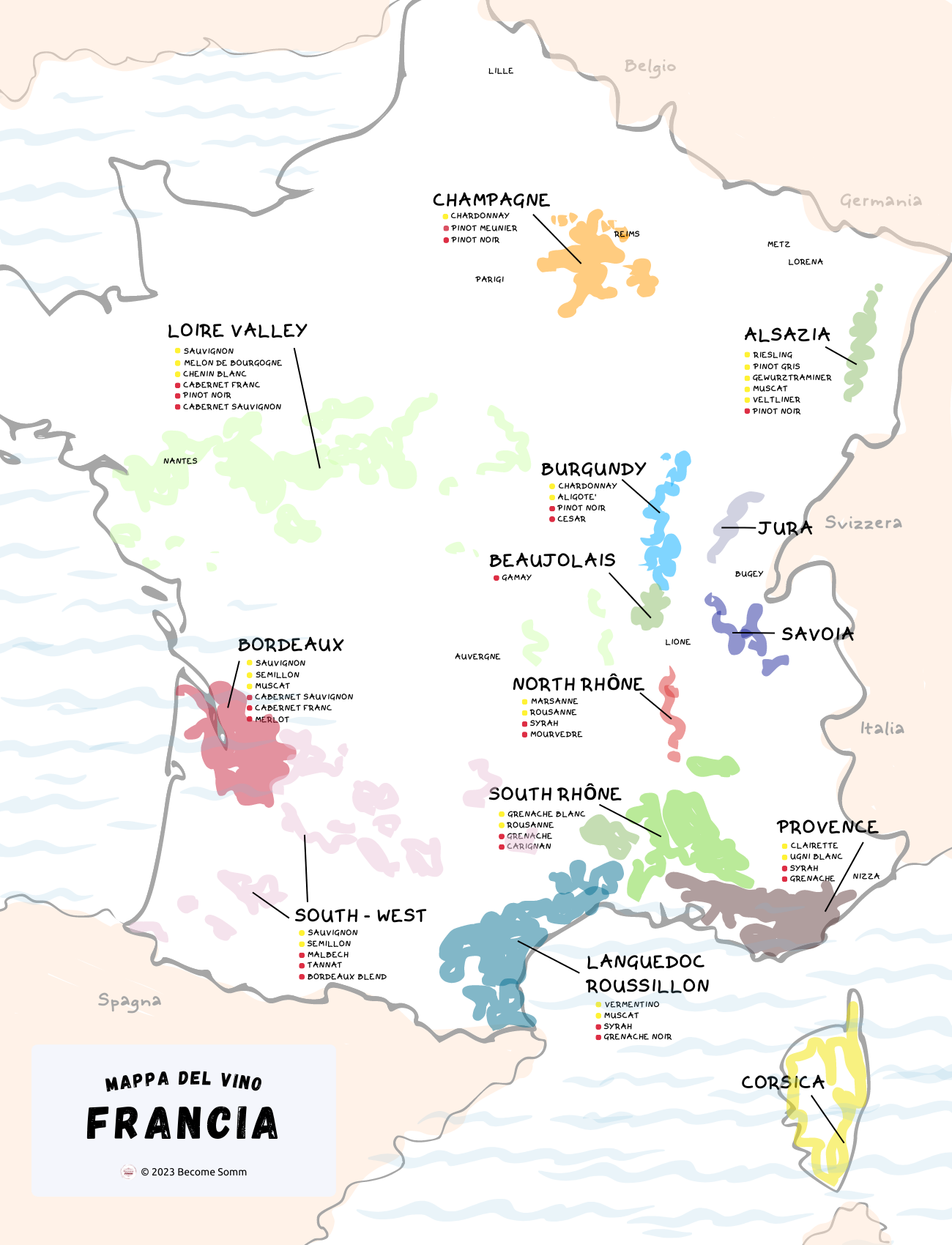 Wine Map Mappa del vino Francia France
Carte des vins de France