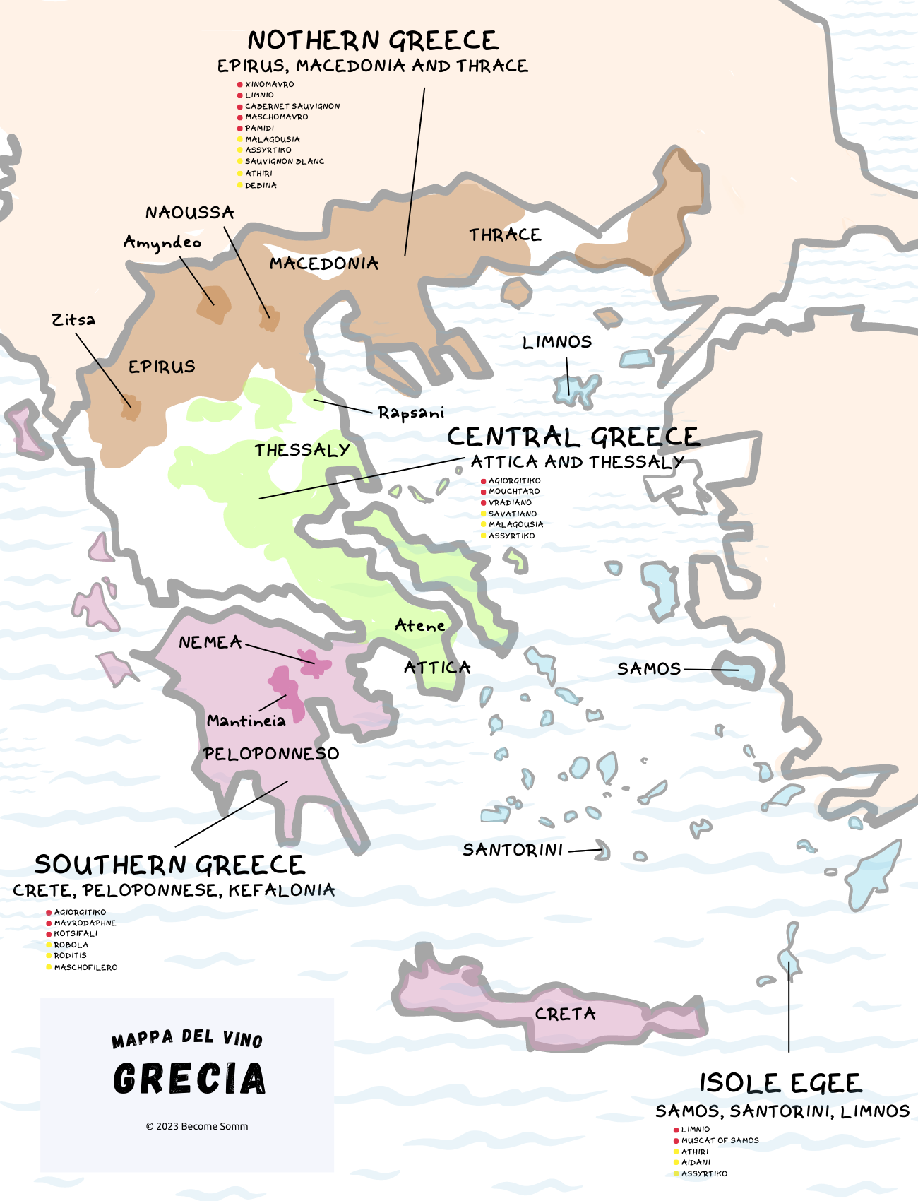 Greece Wine Map Grecia Mappa del vino οινικός χάρτης της Ελλάδας