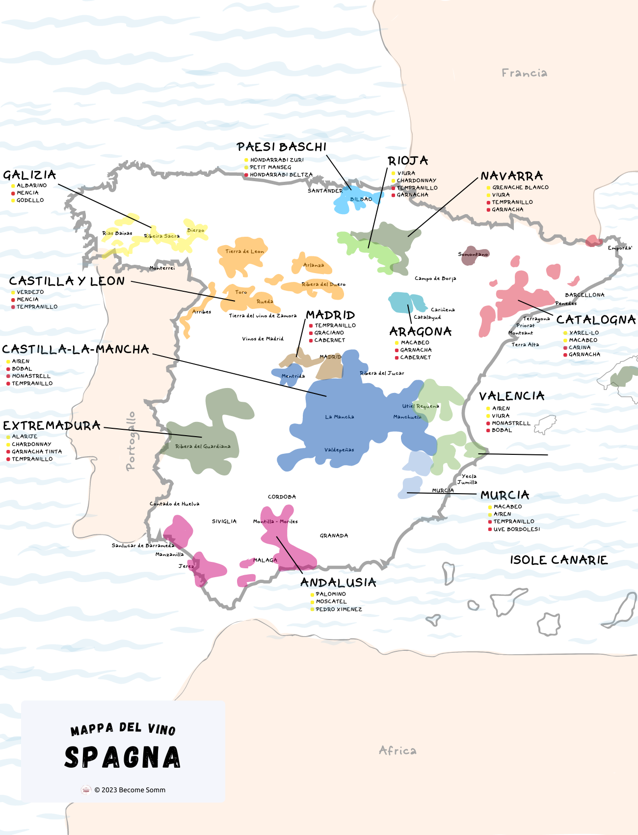 Wine Map Mappa del vino mapa del vino Spain Spagna Espana