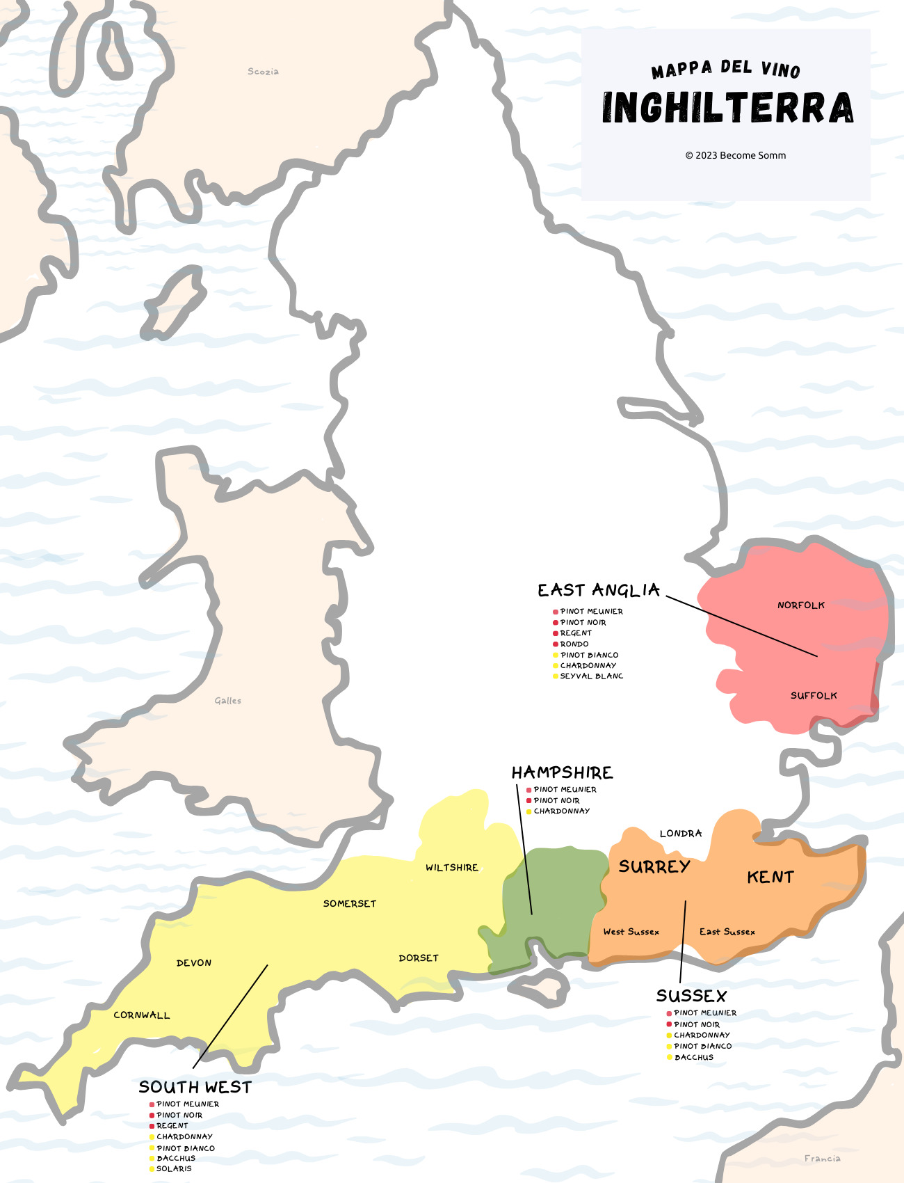 Wine Map Mappa del vino England Inghilterra